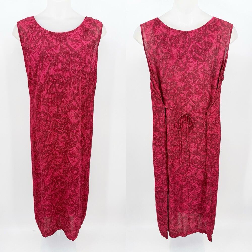 Maggie McNaughton Y2K Rayon Maxi Dress 3X Red Sleeveless Boho Tie Back Coastal